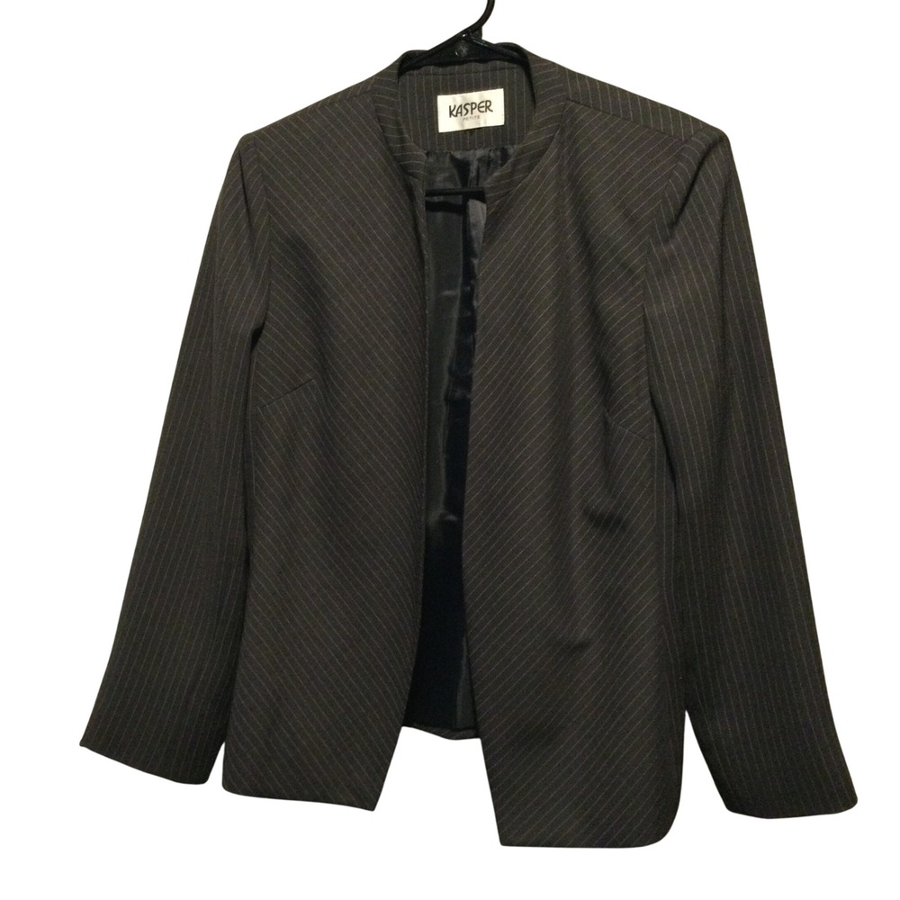 Kasper PetiteBlazerJacketWomen's Dark Pinstripe Collarless BusinessCasual Size S